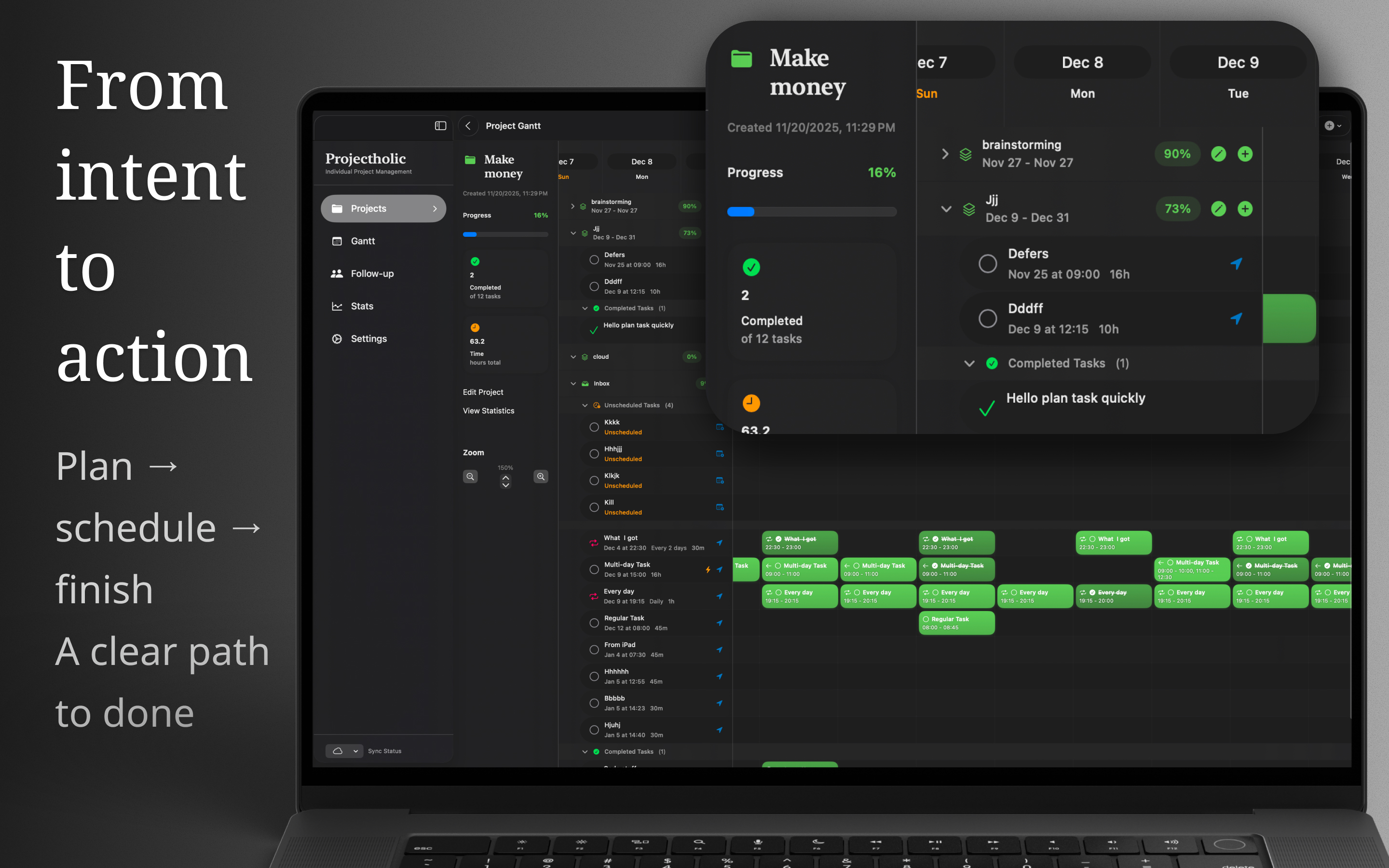 Projectholic on Mac alongside a daily to-do list, side-by-side comparison